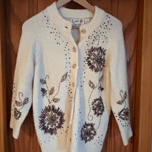 Anthropologie Cream Floral Cardigan
